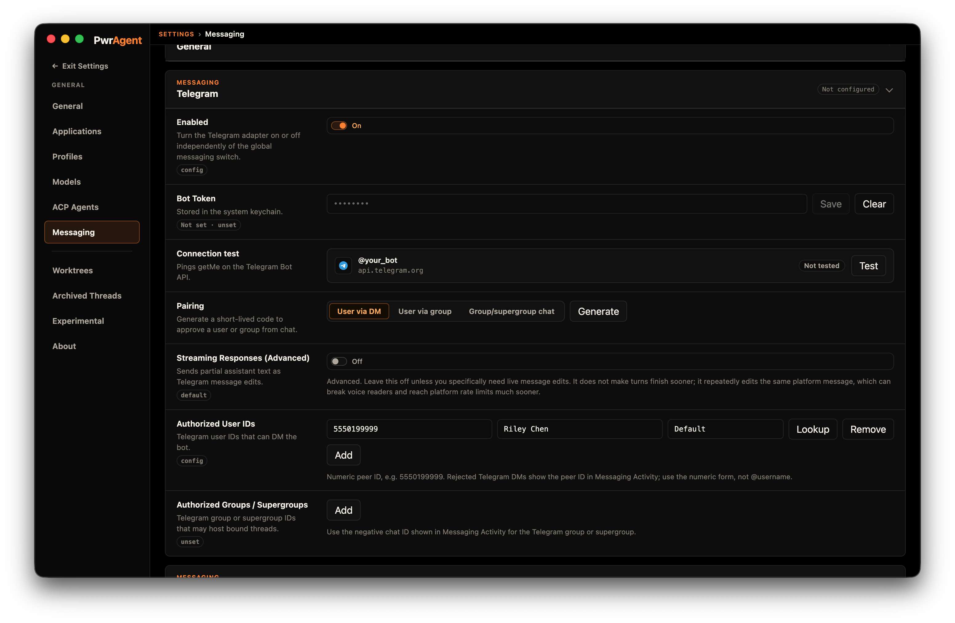 Pairing — approved, user in authorized list with resolved name
